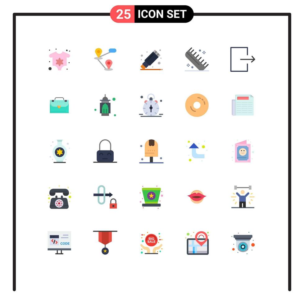 Pacote de cores planas de 25 interfaces de usuário de sinais e símbolos modernos de elementos de design de vetores editáveis de cabelos de salão de borracha de seta