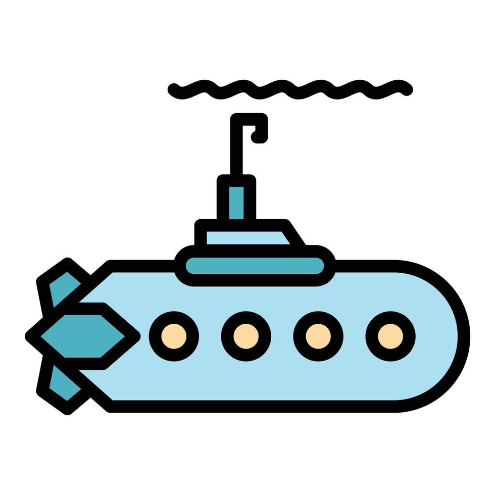vetor de contorno de cor de ícone de submarino de aço