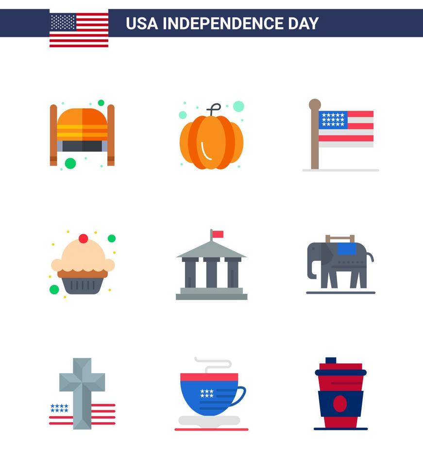 pacote de 9 apartamentos criativos relacionados ao dia da independência dos eua do bolo de bolinho de bandeira do banco americano editável elementos de design vetorial do dia dos eua vetor