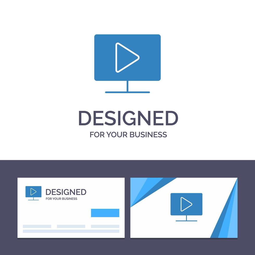 cartão de visita criativo e modelo de logotipo monitor ilustração em vetor reprodução de vídeo de computador