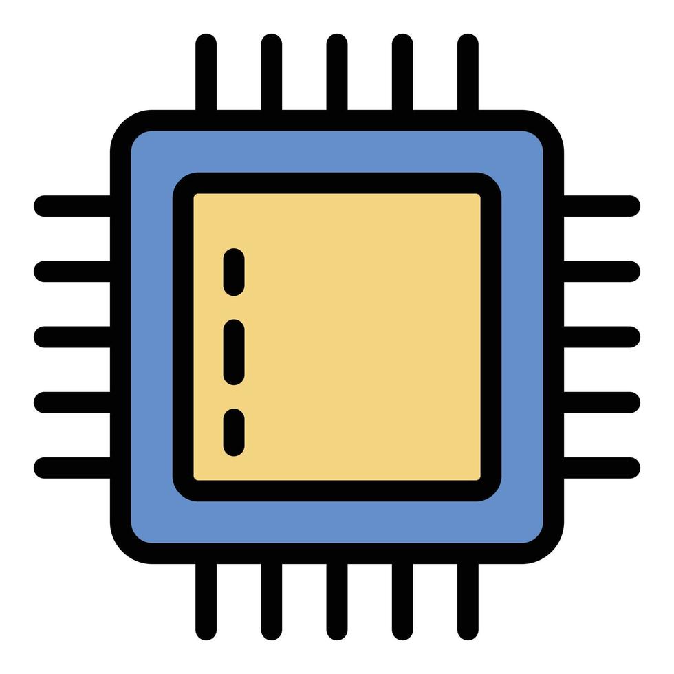 vetor de contorno de cor de ícone de processador de computador