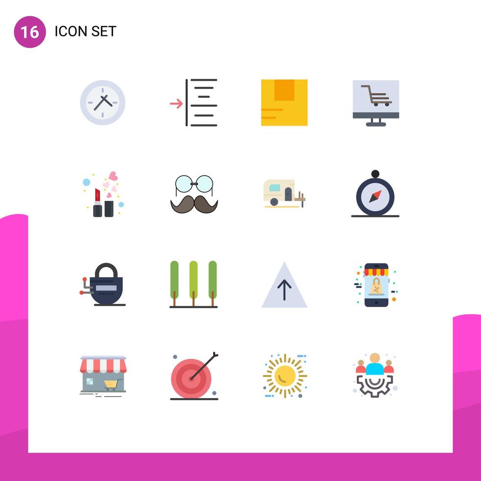 pacote de interface do usuário de 16 cores planas básicas de projeto de beleza logística cosmética de batom pacote editável de elementos de design de vetores criativos