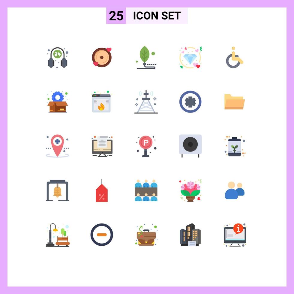 pacote de cores planas de 25 símbolos universais de elementos de design vetorial editáveis de folha de diamante de casamento coração vetor