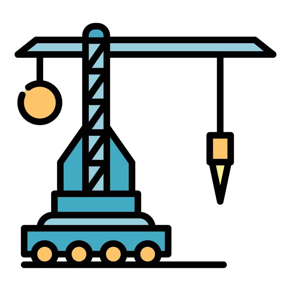 vetor de contorno de cor de ícone de guindaste de rodas