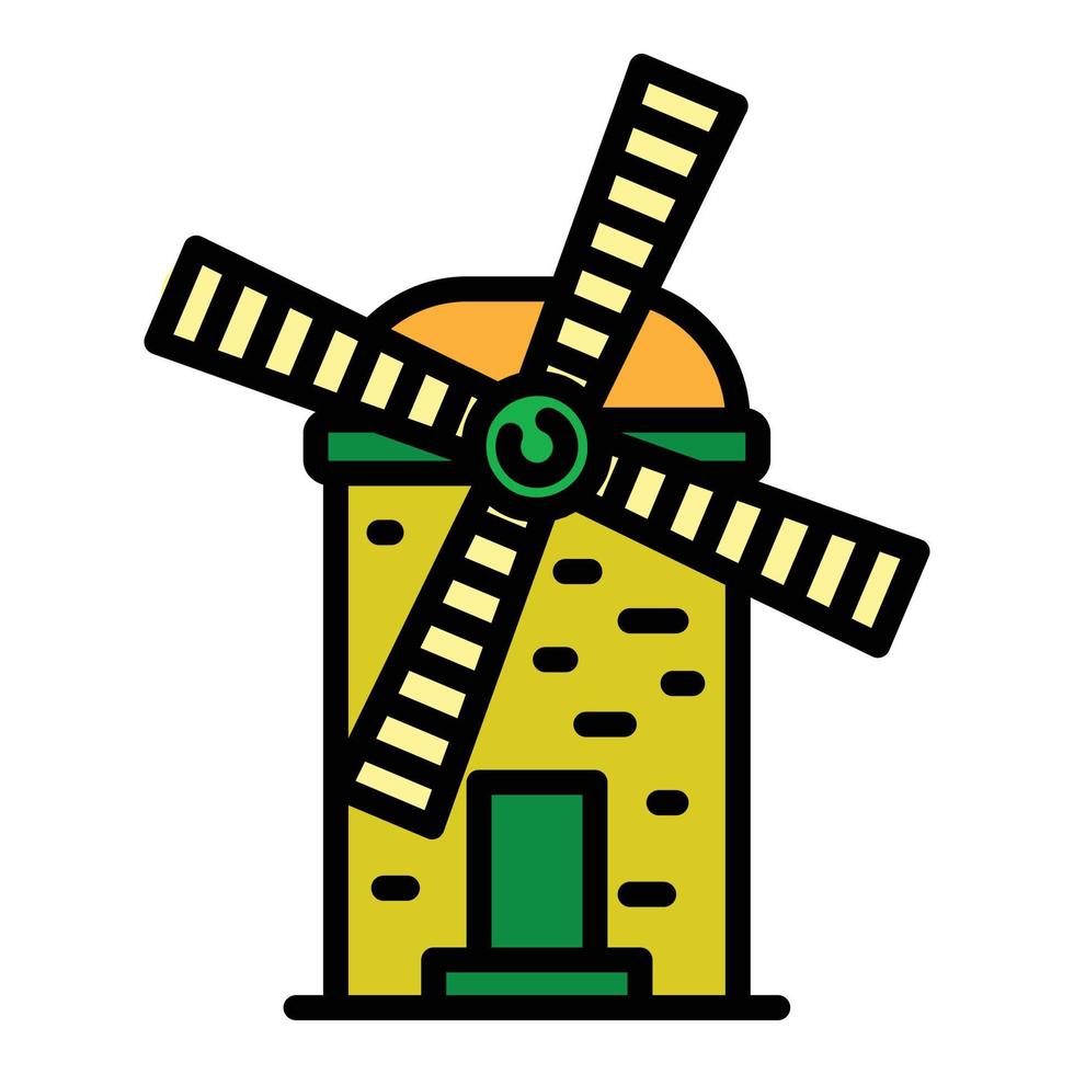 vetor de contorno de cor de ícone de moinho de vento