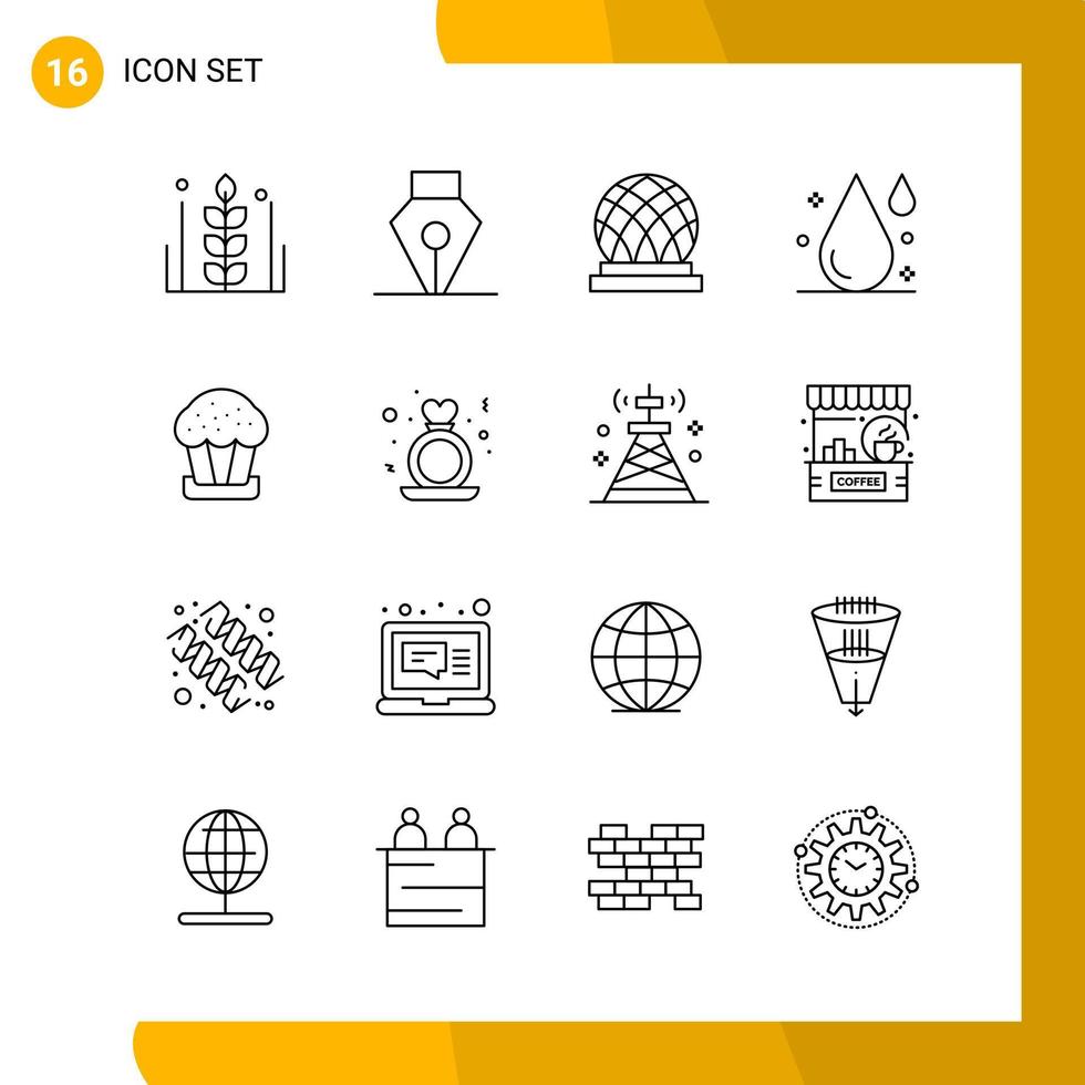 16 símbolos de contorno do pacote de ícones de estilo de linha de conjunto de ícones isolados em fundo branco para design de site responsivo de fundo vetorial de ícone preto criativo vetor
