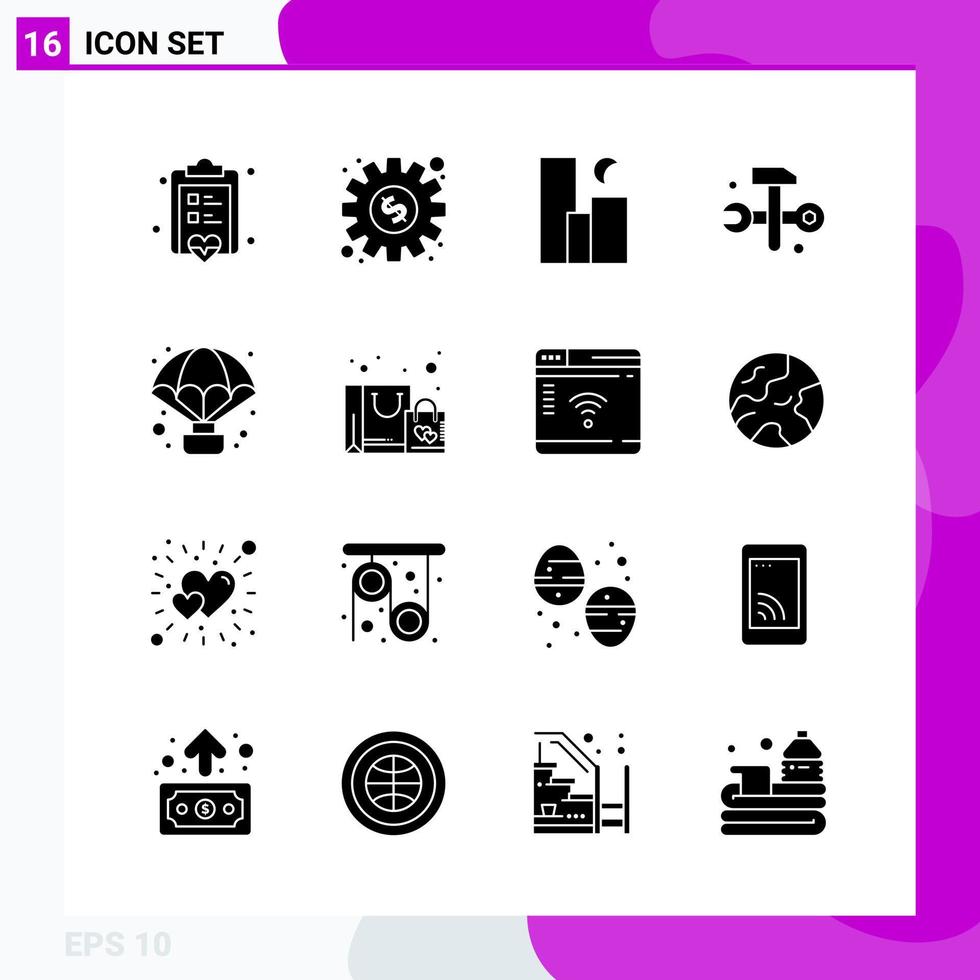 pacote de conjunto de ícones sólidos de 16 ícones de glifos isolados em fundo branco para impressão na web e fundo de vetor de ícone preto criativo móvel