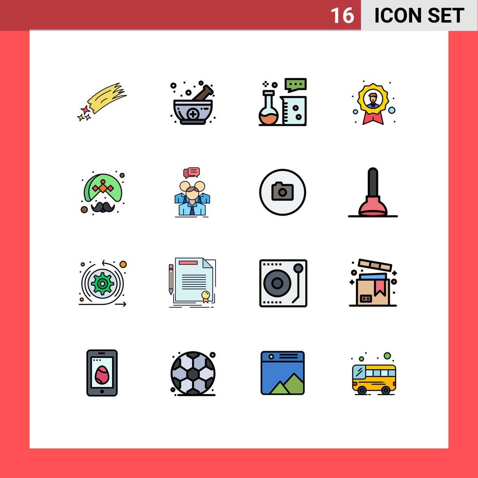 pacote de interface do usuário de 16 linhas básicas preenchidas com cores planas de equipamentos de laboratório de realização natural de avatar de funcionário elementos de design de vetores criativos editáveis