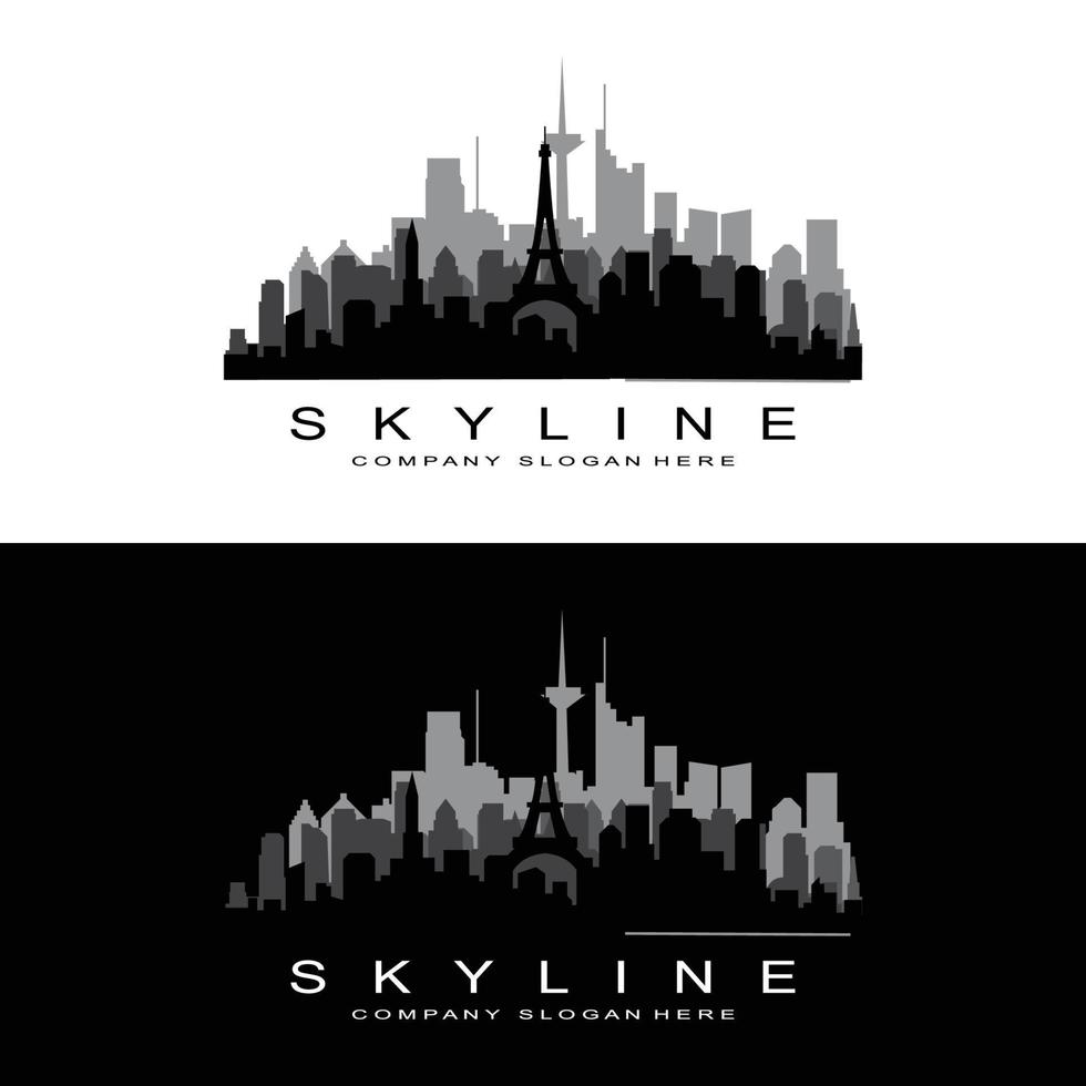 design de logotipo skyline, edifícios altos de vetor de paisagem urbana, design de ajuste de construção de cidade, empresa de construção de modelo de banner