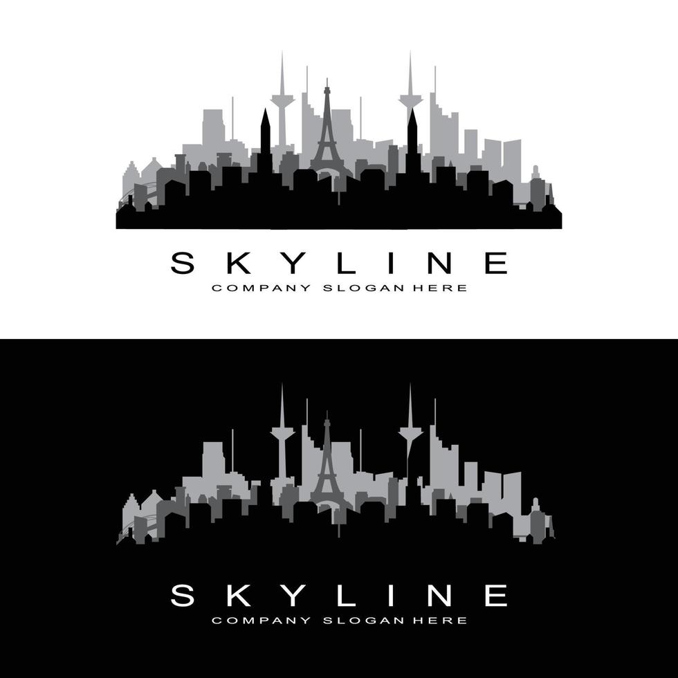 design de logotipo skyline, edifícios altos de vetor de paisagem urbana, design de ajuste de construção de cidade, empresa de construção de modelo de banner
