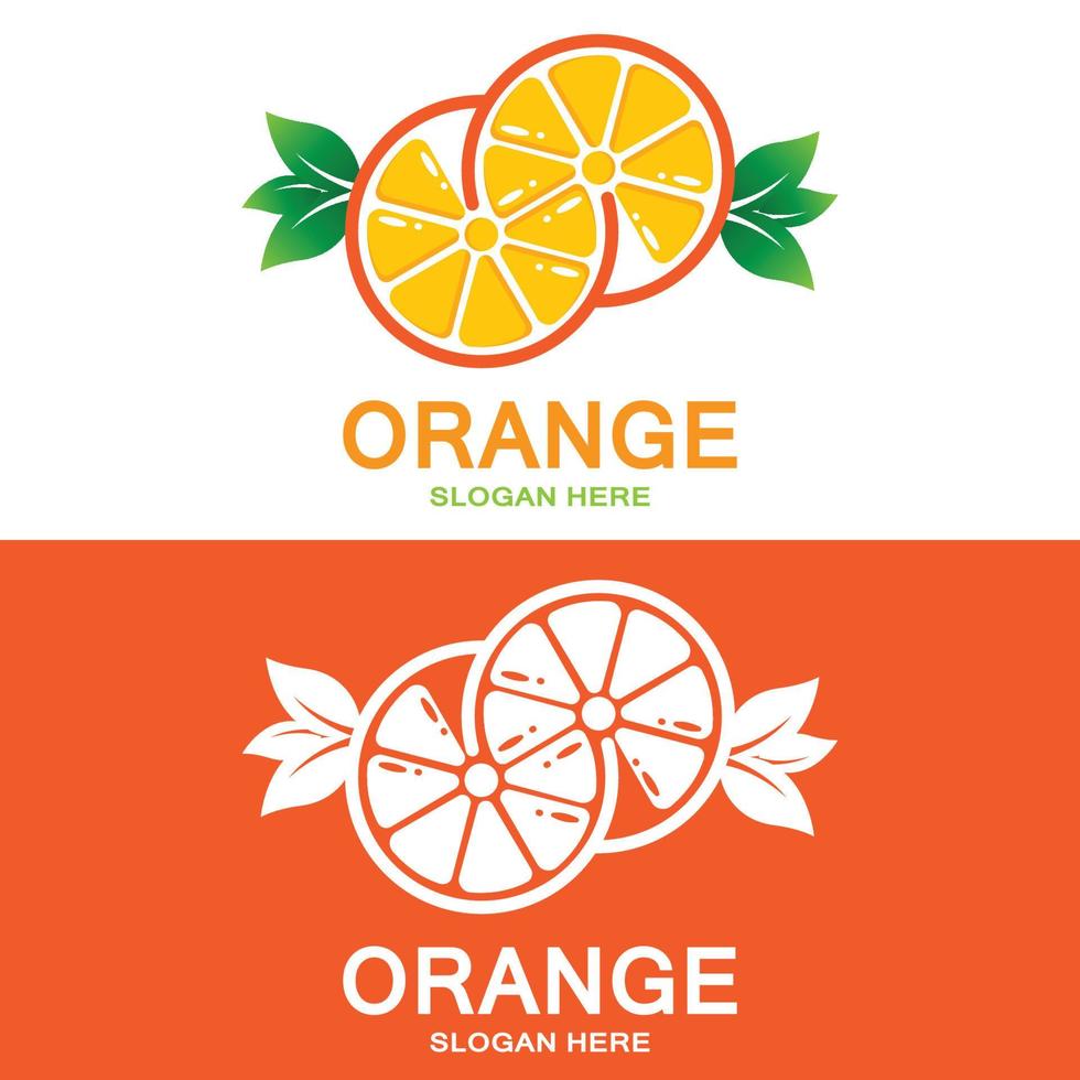 design de logotipo laranja, vetor de frutas frescas, design adequado para loja de frutas, modelo de banner, ícone de fruta laranja