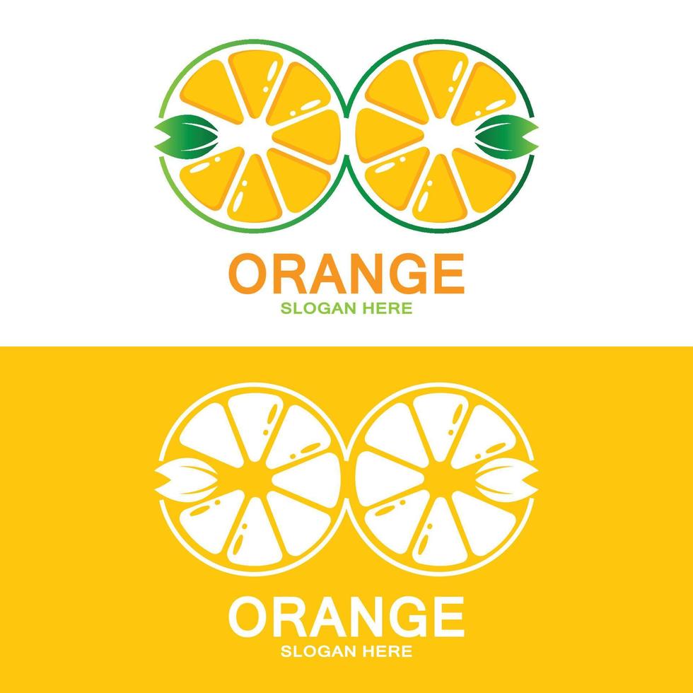 design de logotipo laranja, vetor de frutas frescas, design adequado para loja de frutas, modelo de banner, ícone de fruta laranja