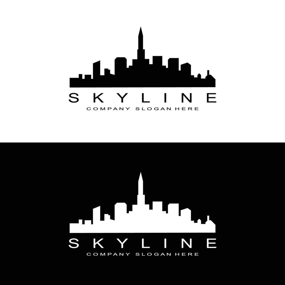 design de logotipo skyline, edifícios altos de vetor de paisagem urbana, design de ajuste de construção de cidade, empresa de construção de modelo de banner