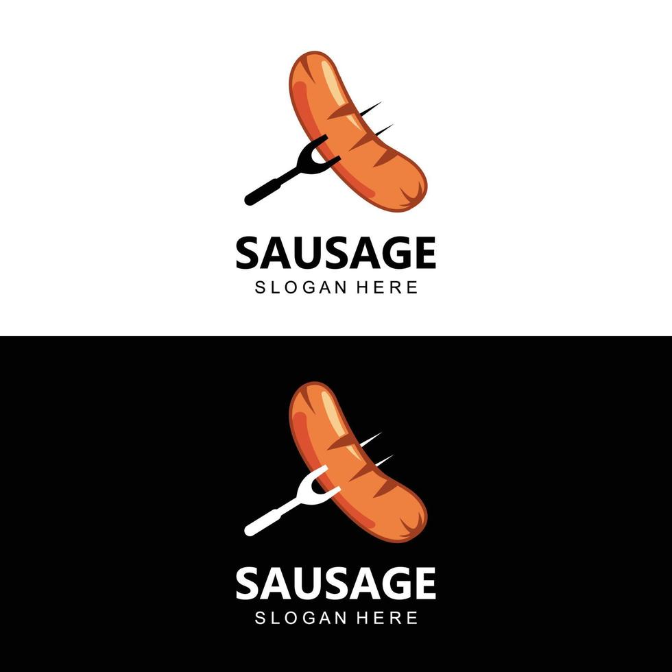 logotipo de salsicha, vetor de comida moderna, design para marcas de comida grelhada, churrasco, loja de salsichas, cachorro-quente