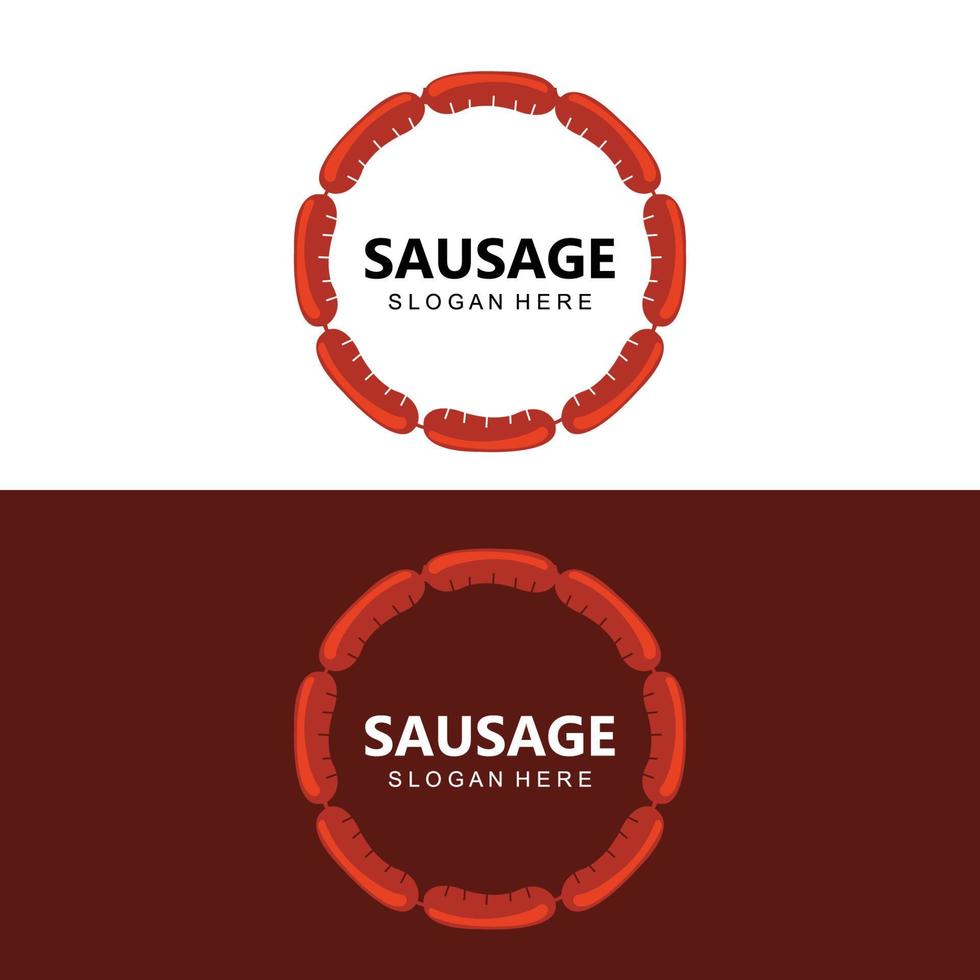 logotipo de salsicha, vetor de comida moderna, design para marcas de comida grelhada, churrasco, loja de salsichas, cachorro-quente