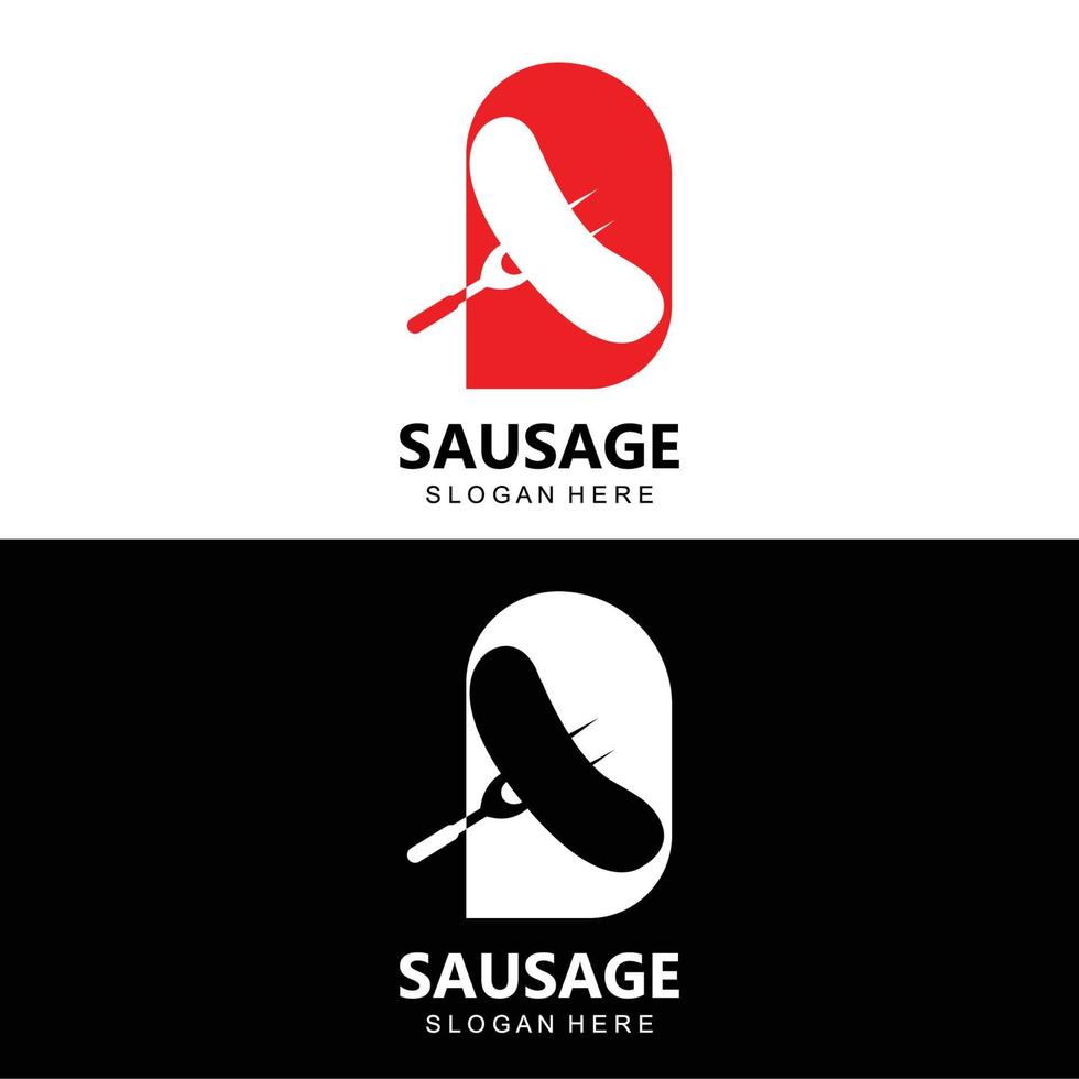 logotipo de salsicha, vetor de comida moderna, design para marcas de comida grelhada, churrasco, loja de salsichas, cachorro-quente