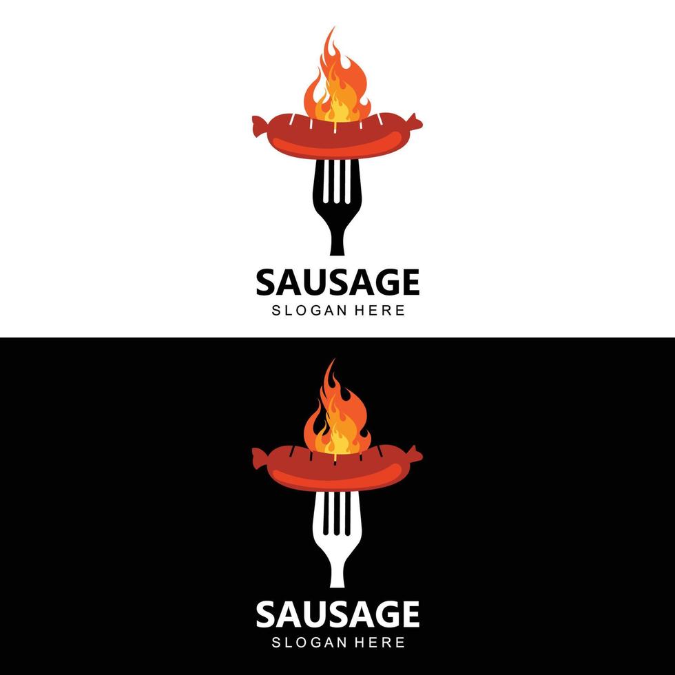 logotipo de salsicha, vetor de comida moderna, design para marcas de comida grelhada, churrasco, loja de salsichas, cachorro-quente