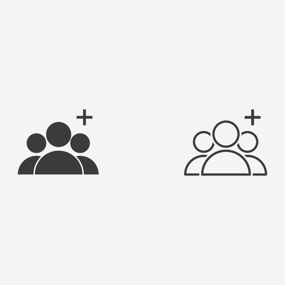 adicionar usuário, criar vetor de ícone de grupo. adicionar amigos, adicionar grupo, colegas, parceria, sinal de símbolo de comunicação social