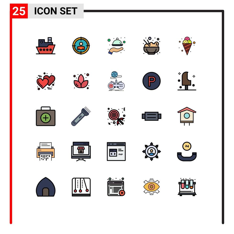25 ícones criativos, sinais e símbolos modernos de comida fria, creme, comida, comida, elementos de design vetorial editáveis vetor