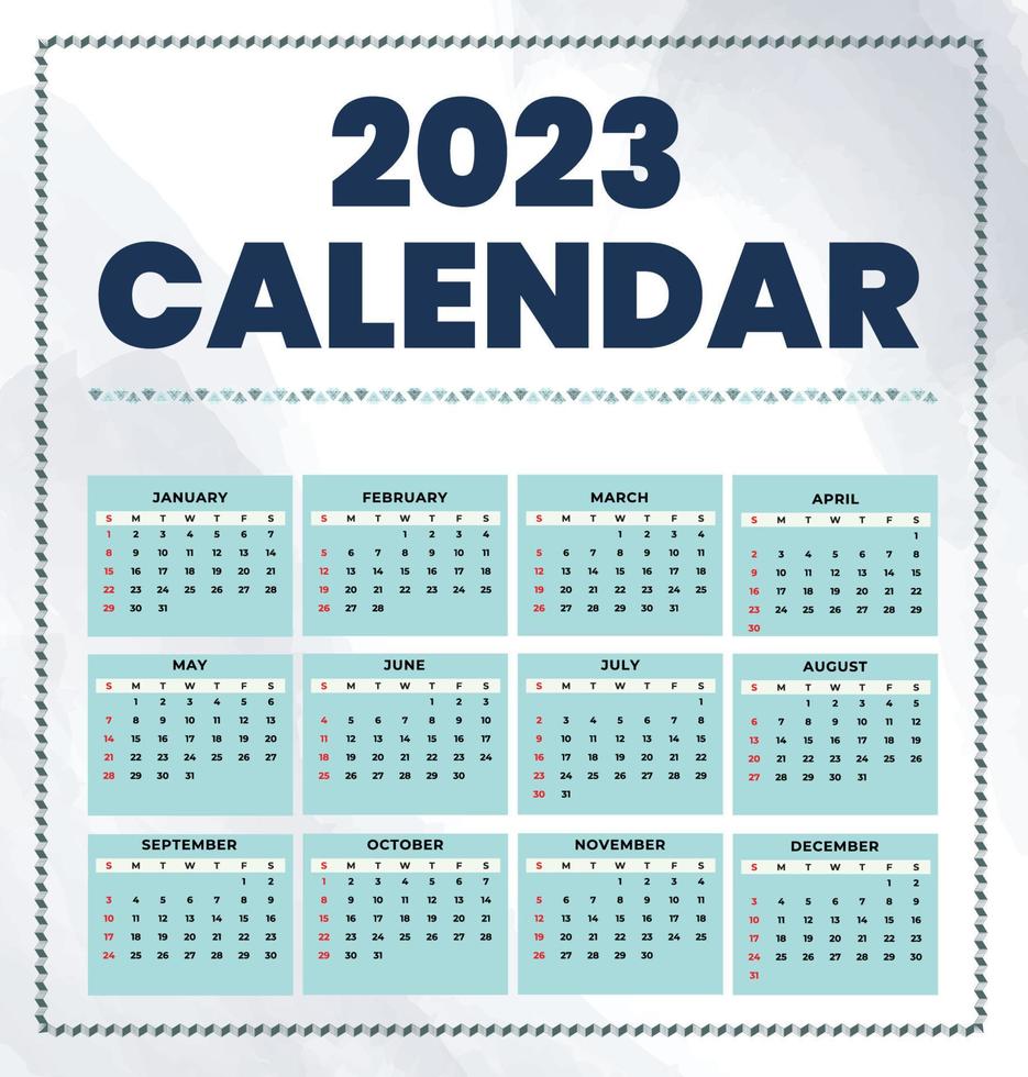 calendário mensal clássico para 2023. calendário no estilo de forma quadrada minimalista. vetor