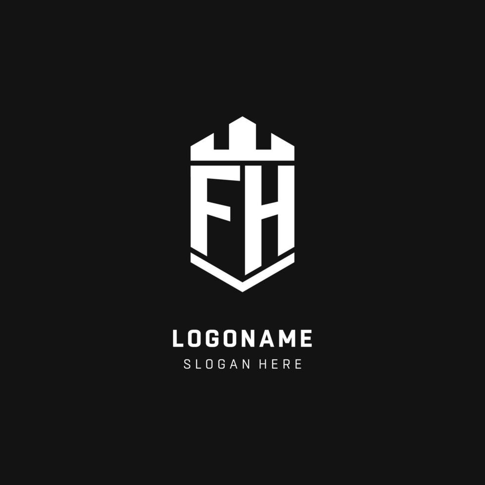 inicial do logotipo do monograma fh com estilo de forma de protetor de coroa e escudo vetor