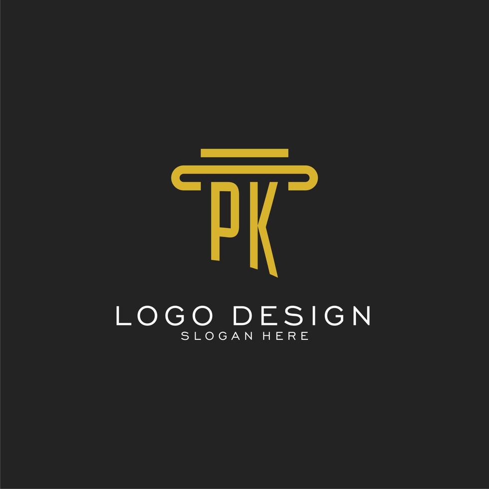 logotipo inicial pk com design de estilo de pilar simples vetor