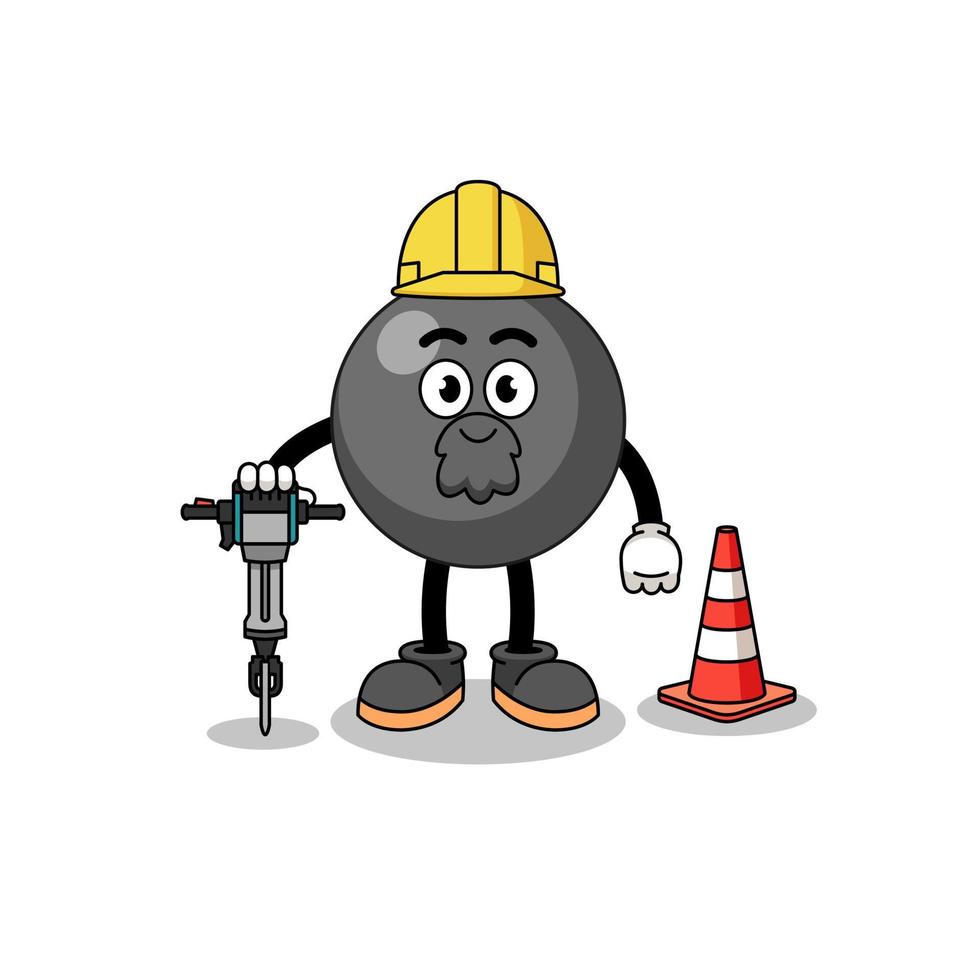 desenho de personagem do símbolo de ponto trabalhando na construção de estradas vetor