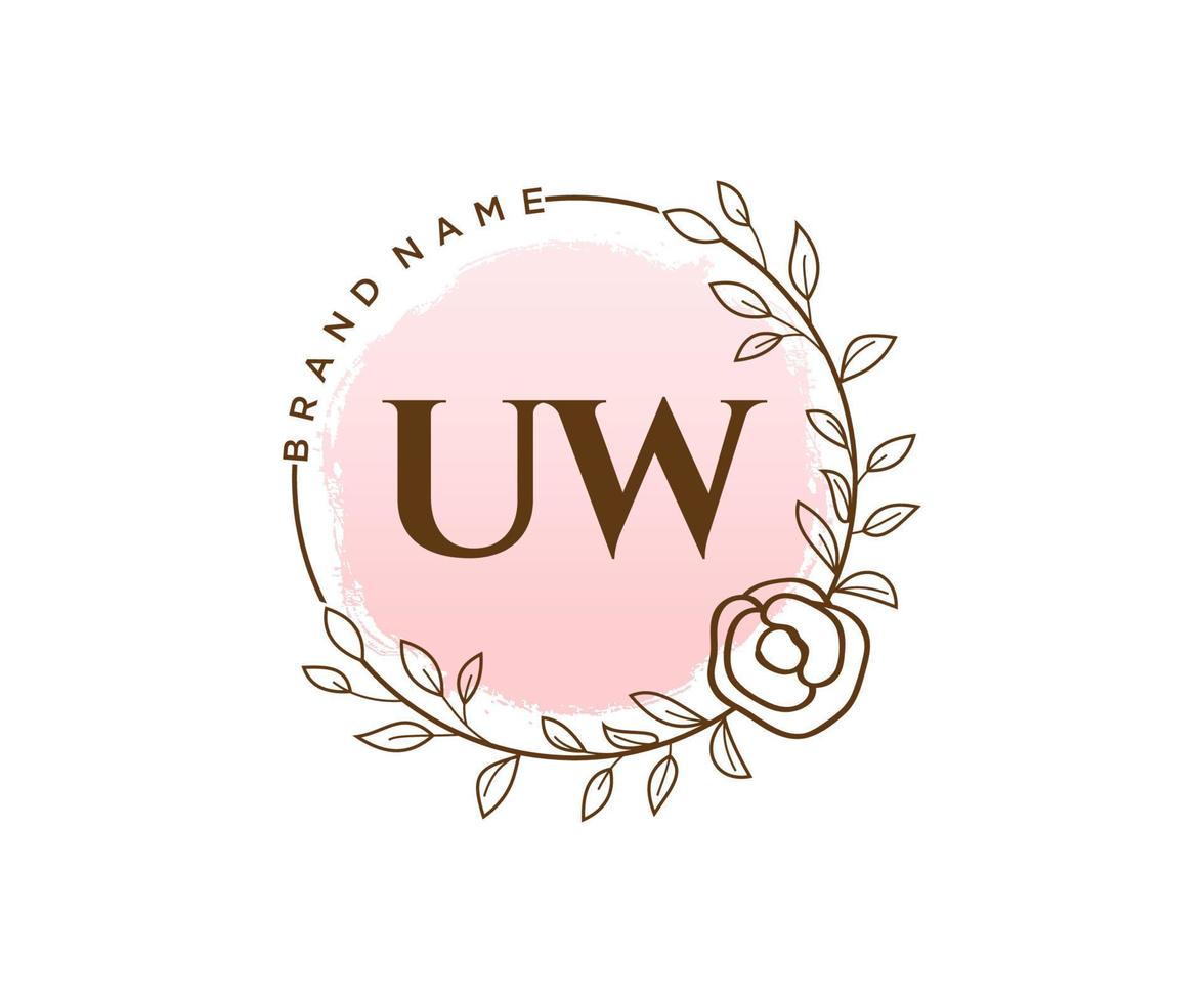 logotipo feminino inicial uw. utilizável para logotipos de natureza, salão, spa, cosméticos e beleza. elemento de modelo de design de logotipo de vetor plana.