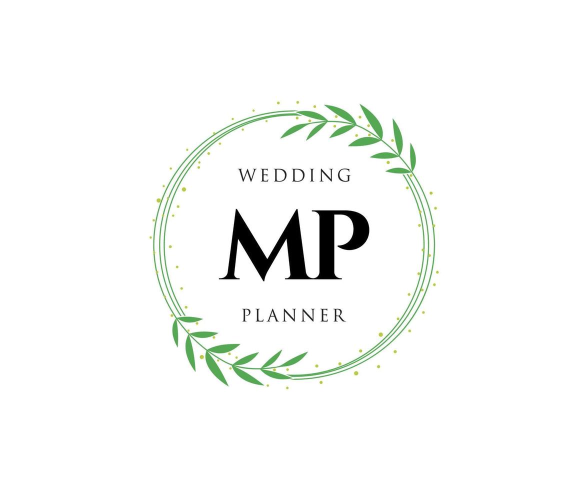 mp letras iniciais coleção de logotipos de monograma de casamento, modelos modernos minimalistas e florais desenhados à mão para cartões de convite, salve a data, identidade elegante para restaurante, boutique, café em vetor