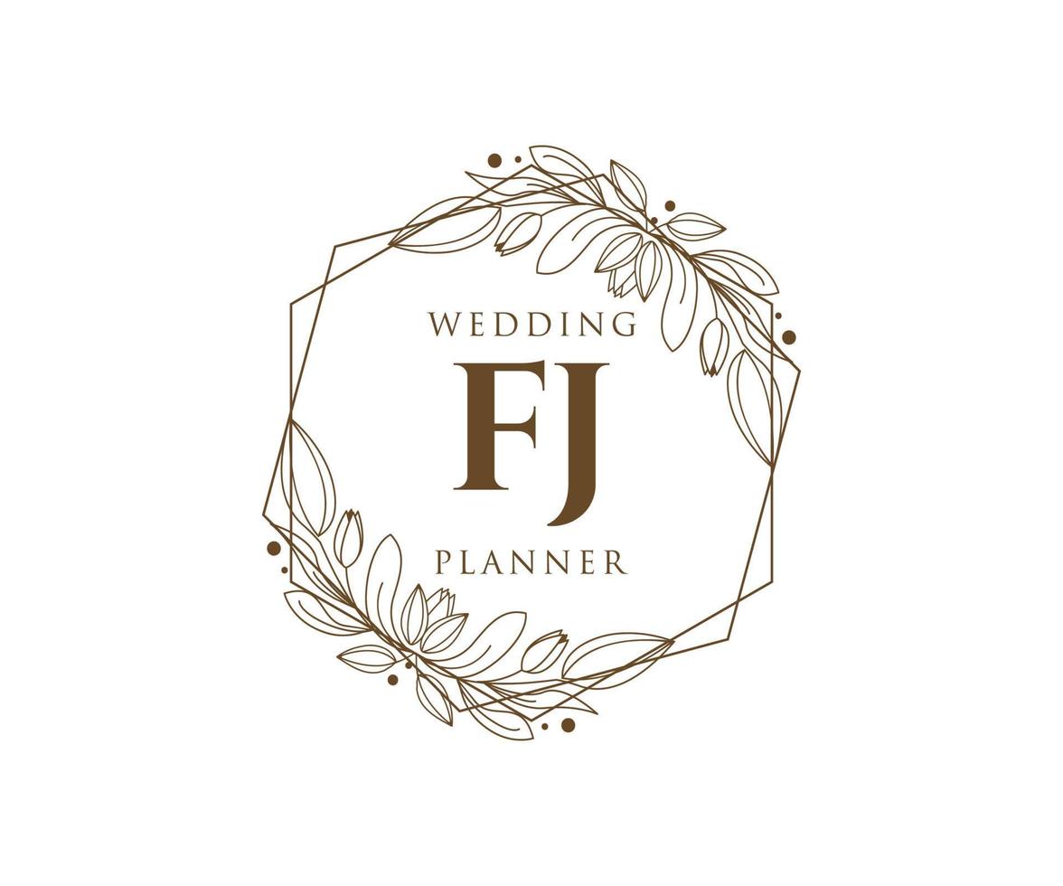 fj letras iniciais coleção de logotipos de monograma de casamento, modelos modernos minimalistas e florais desenhados à mão para cartões de convite, salve a data, identidade elegante para restaurante, boutique, café em vetor