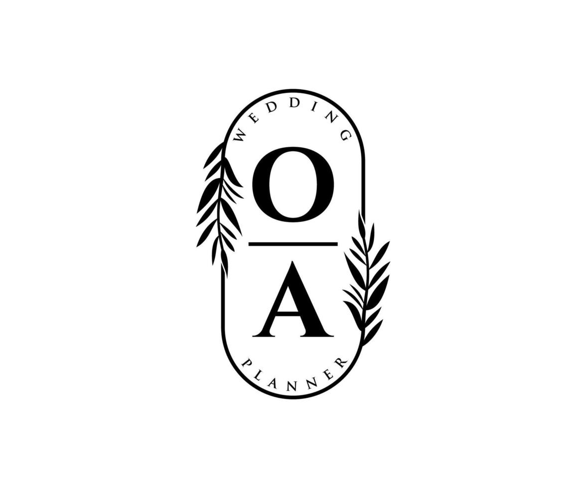 oa coleção de logotipos de monograma de casamento de letras iniciais, modelos modernos minimalistas e florais desenhados à mão para cartões de convite, salve a data, identidade elegante para restaurante, boutique, café em vetor