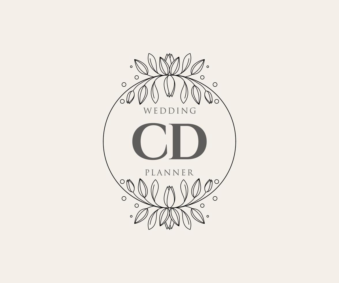 coleção de logotipos de monograma de casamento de carta inicial de cd, modelos modernos minimalistas e florais desenhados à mão para cartões de convite, salve a data, identidade elegante para restaurante, boutique, café em vetor