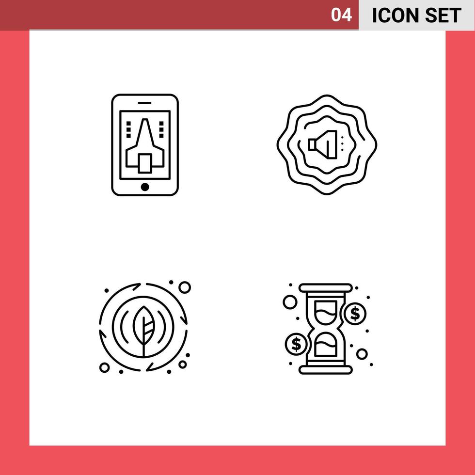grupo de símbolos de ícone universal de 4 cores planas de linha preenchida modernas de folha de smartphone de vidro de jogo carregando elementos de design de vetores editáveis