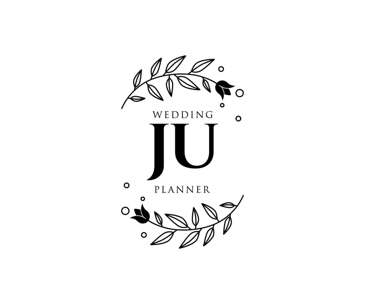 coleção de logotipos de monograma de casamento de letras iniciais ju, modelos minimalistas e florais modernos desenhados à mão para cartões de convite, salve a data, identidade elegante para restaurante, boutique, café em vetor