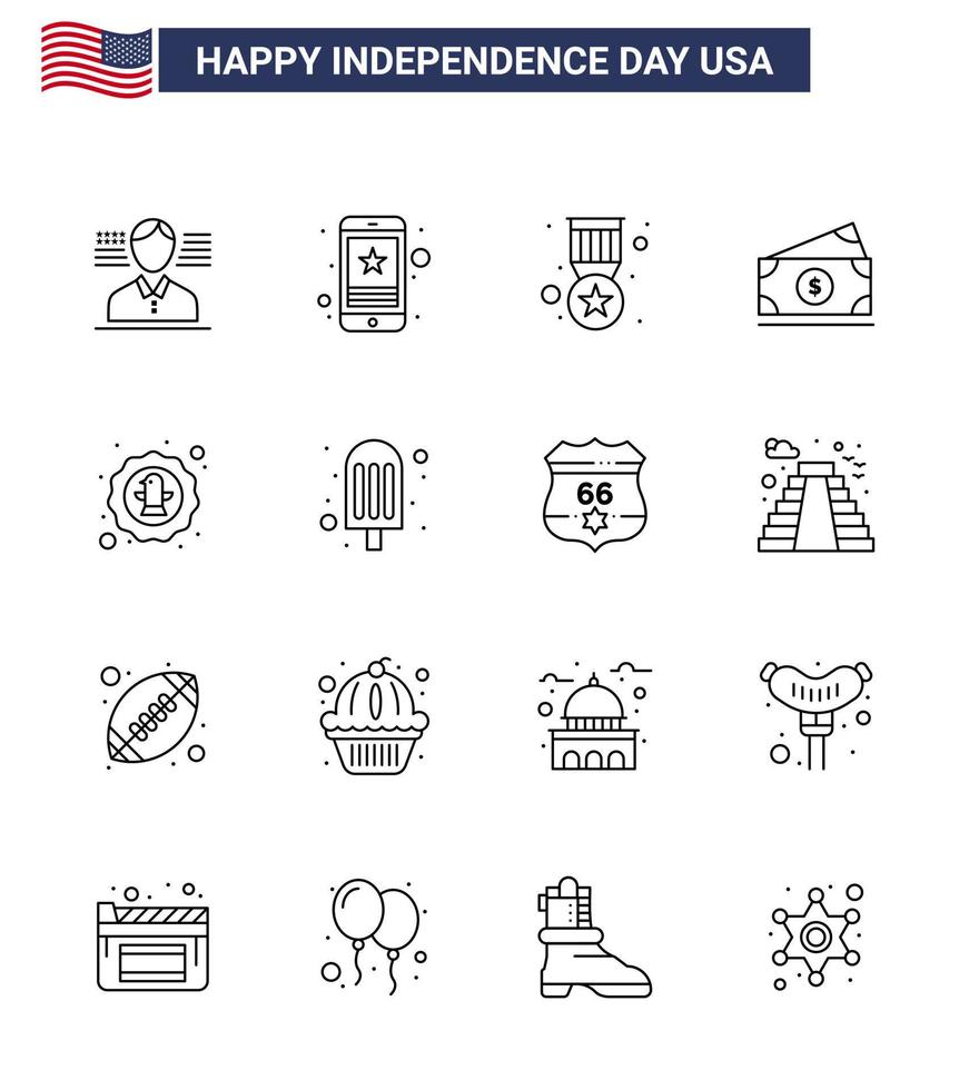 16 ícones criativos dos eua sinais modernos de independência e símbolos de 4 de julho do prêmio pássaro eua dólar americano editável dia dos eua vetor elementos de design