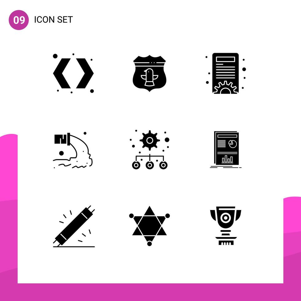9 glifos sólidos vetoriais temáticos e símbolos editáveis de gerenciamento de conteúdo de resíduos gerenciamento de poluição de esgoto elementos de design vetorial editáveis vetor