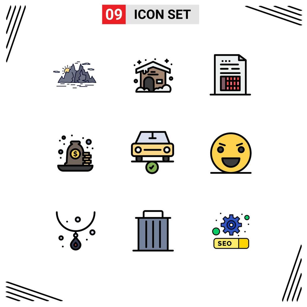 conjunto de 9 sinais de símbolos de ícones de interface do usuário modernos para elementos de design de vetor editável de fatura de hipoteca de pagamento de empréstimo