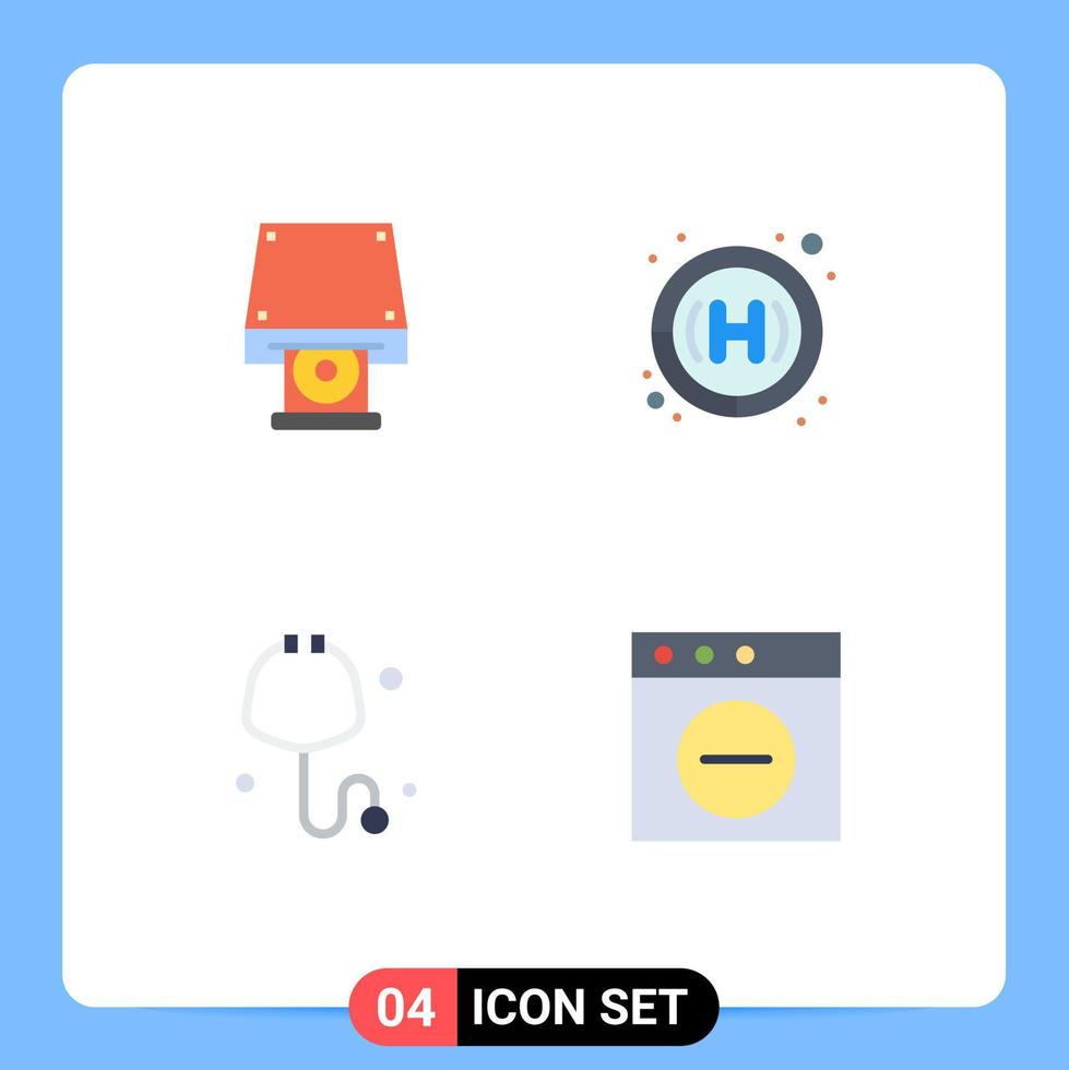 conjunto moderno de 4 ícones e símbolos planos, como dvd estetoscópio disco rom hospital excluir elementos de design de vetores editáveis