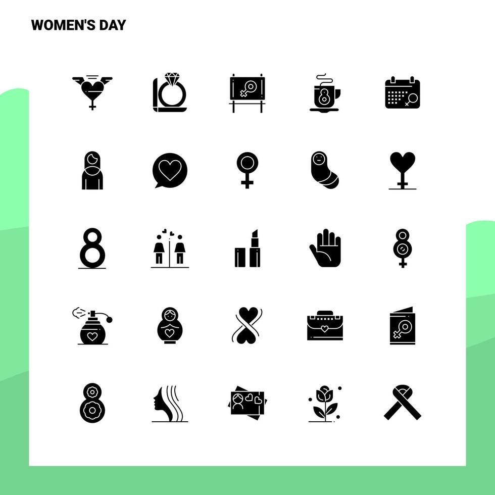 25 ícones do dia das mulheres definem modelo de ilustração vetorial de ícone de glifo sólido para web e ideias móveis para empresa de negócios vetor