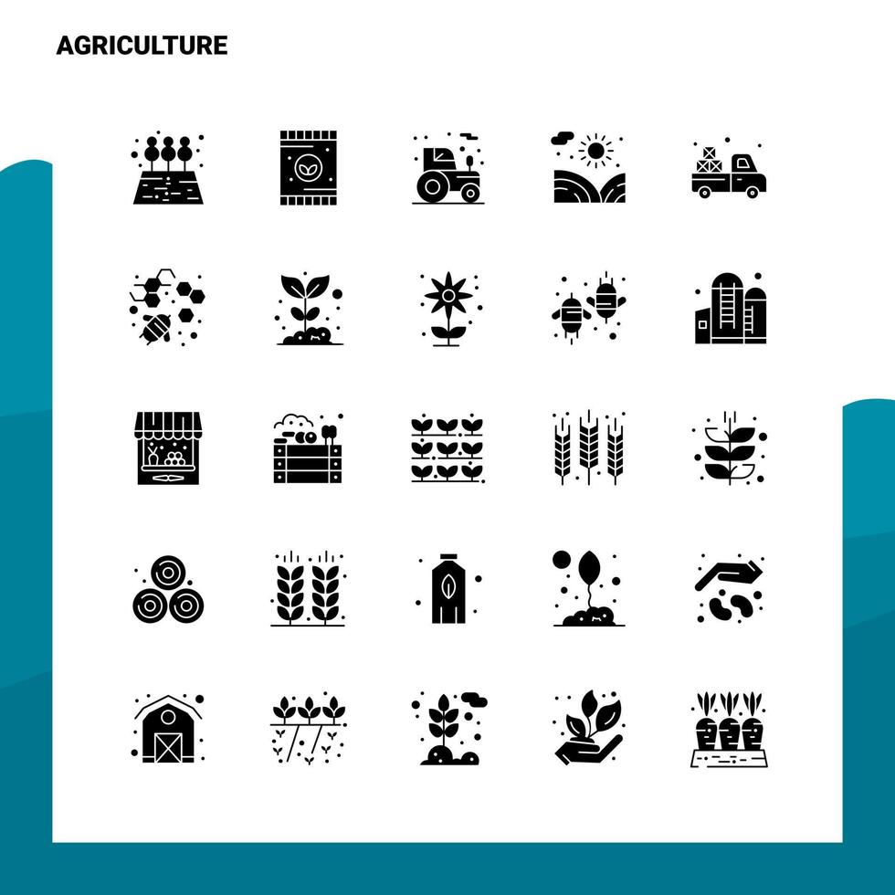 25 conjunto de ícones de agricultura modelo de ilustração vetorial de ícone de glifo sólido para web e ideias móveis para empresa de negócios vetor