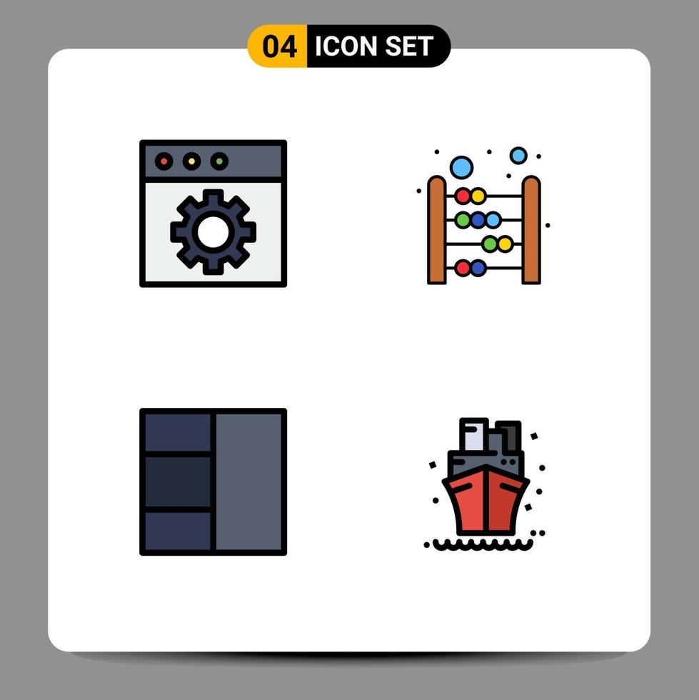 conjunto de 4 sinais de símbolos de ícones de interface do usuário modernos para app veleiro ábaco matemática navio elementos de design de vetores editáveis