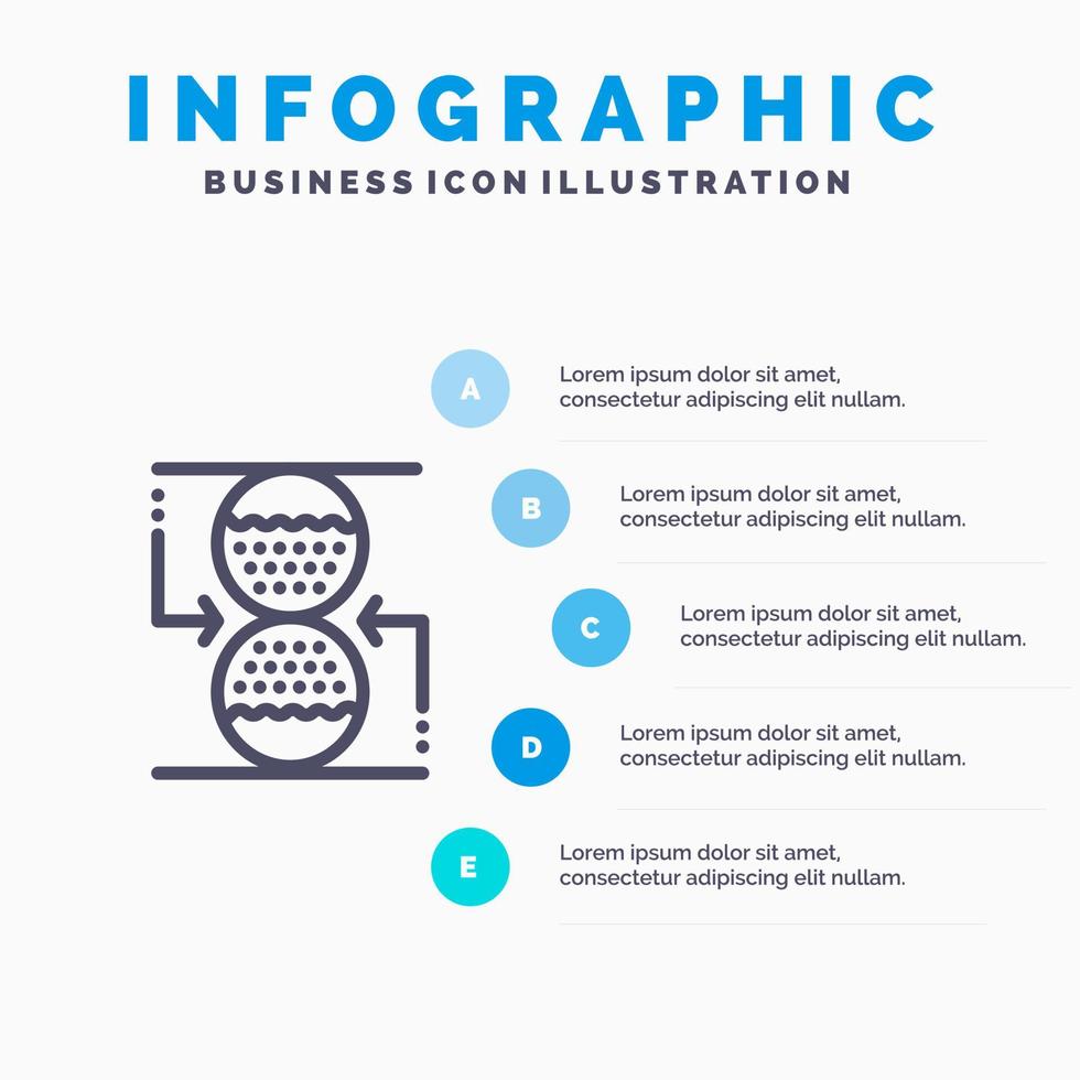 ícone de linha de relógio de areia eficaz de controle de concentração com fundo de infográficos de apresentação de 5 etapas vetor