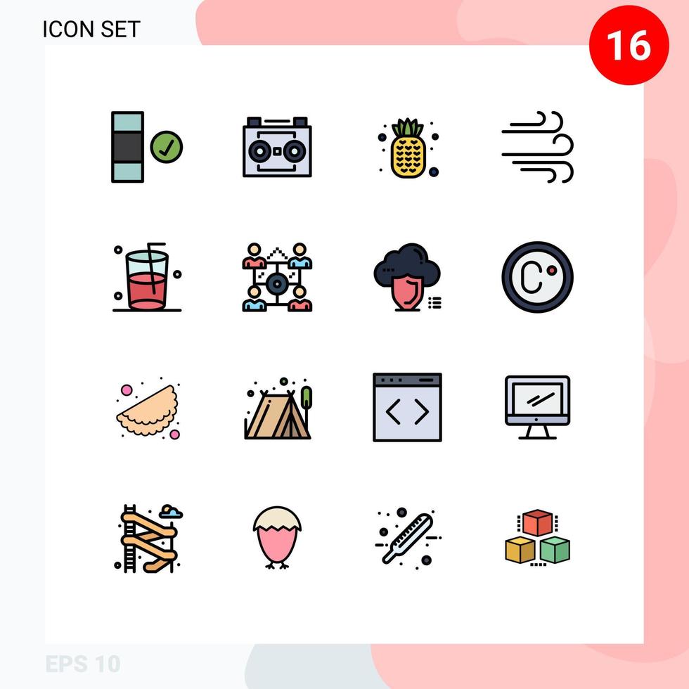pacote de interface do usuário de 16 linhas básicas cheias de cores planas de vidro de comida de negócios editáveis elementos de design de vetores criativos