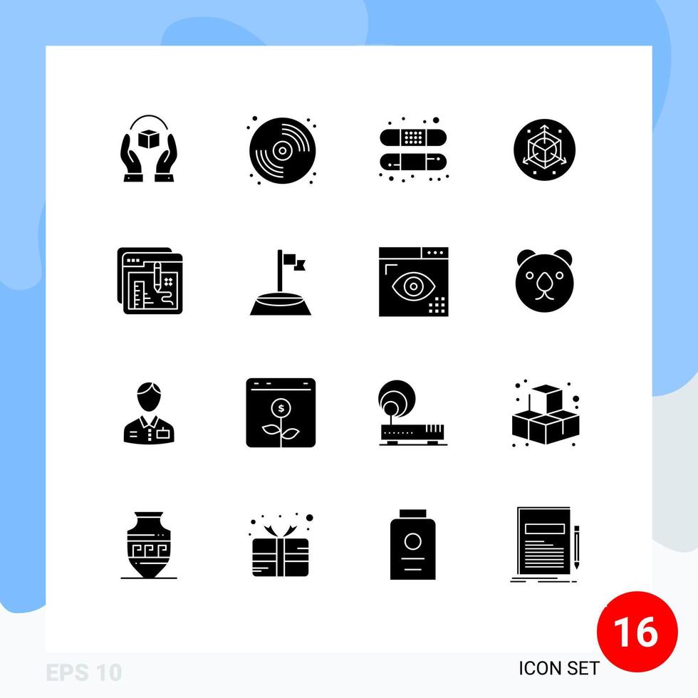 16 glifos sólidos universais definidos para aplicações web e móveis design criativo tratamento de modificação de pintura elementos de design vetorial editáveis vetor