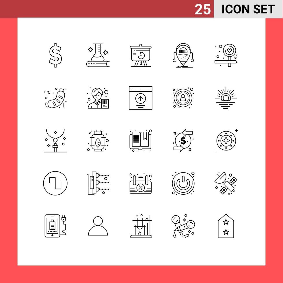 Pacote de linha de interface de usuário 25 de sinais e símbolos modernos de gráfico droid de tecnologia gráficos beta gráficos editáveis elementos de design vetorial vetor