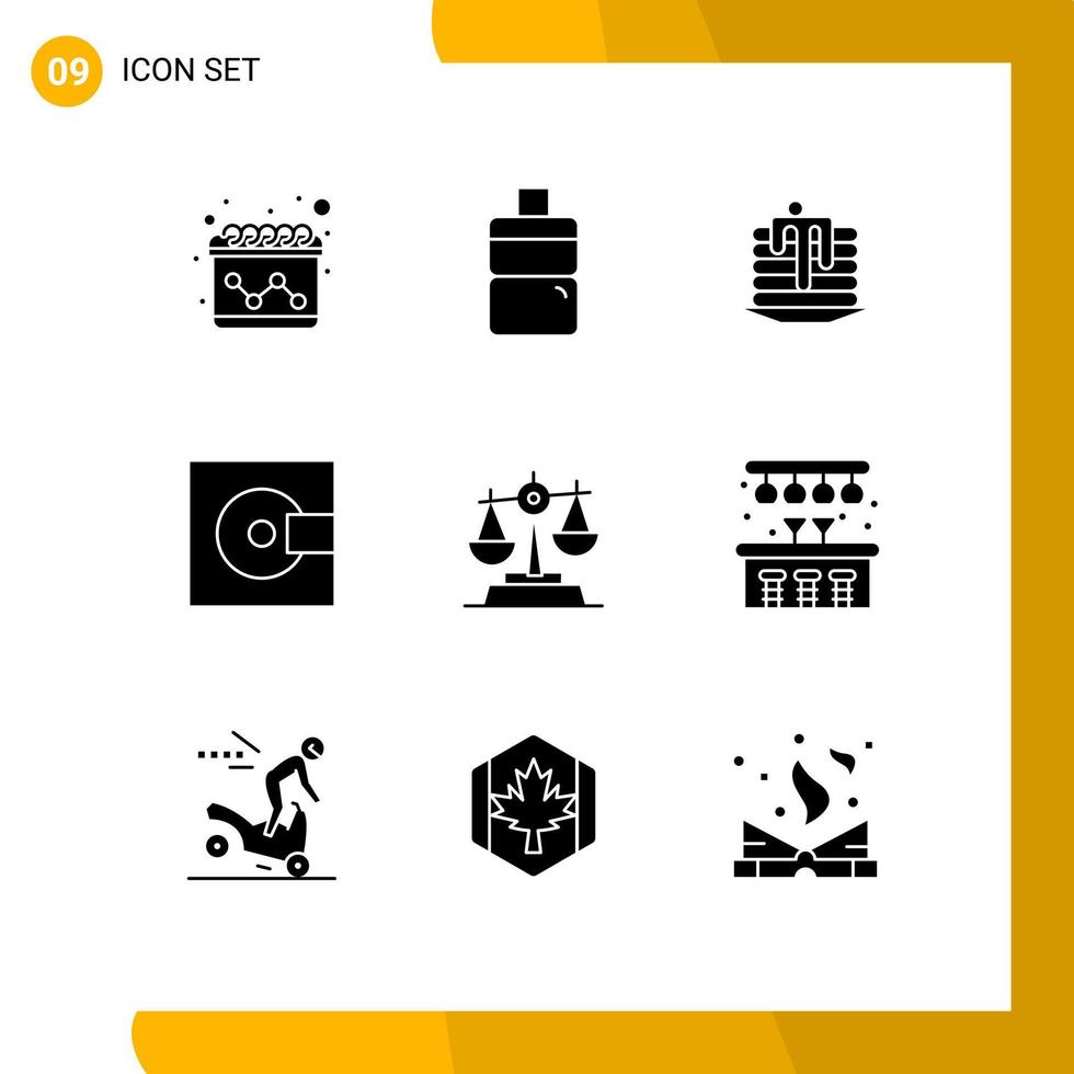 9 ícones criativos sinais e símbolos modernos de balance justice canadá gdpr produtos elementos de design de vetores editáveis