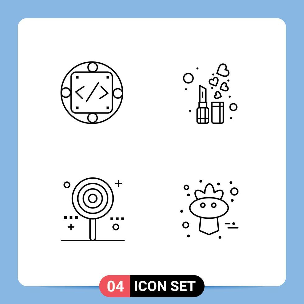 4 ícones criativos, sinais modernos e símbolos de código, gerenciamento de doces, elementos de design de vetores editáveis de férias cosméticas