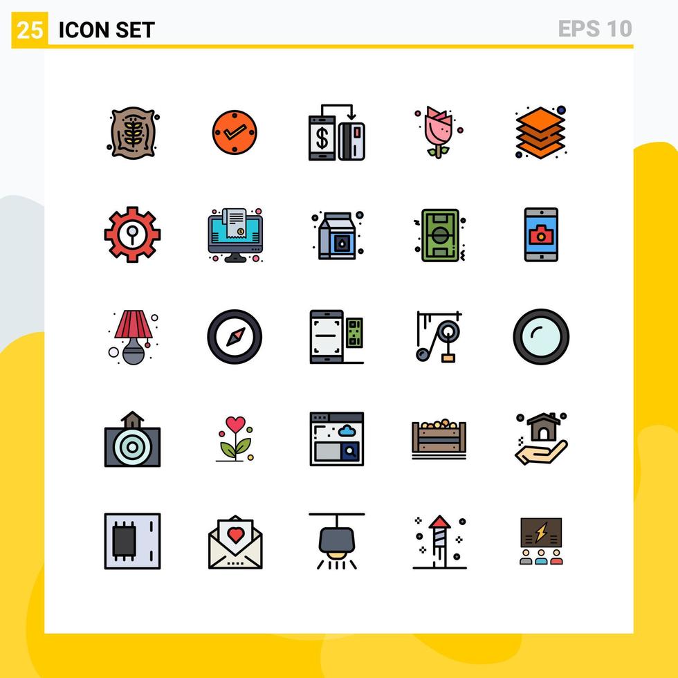 pacote de interface do usuário de 25 cores planas de linha preenchida básica de elementos de design de vetores editáveis de smartphone de páscoa natureza de camada sem dinheiro