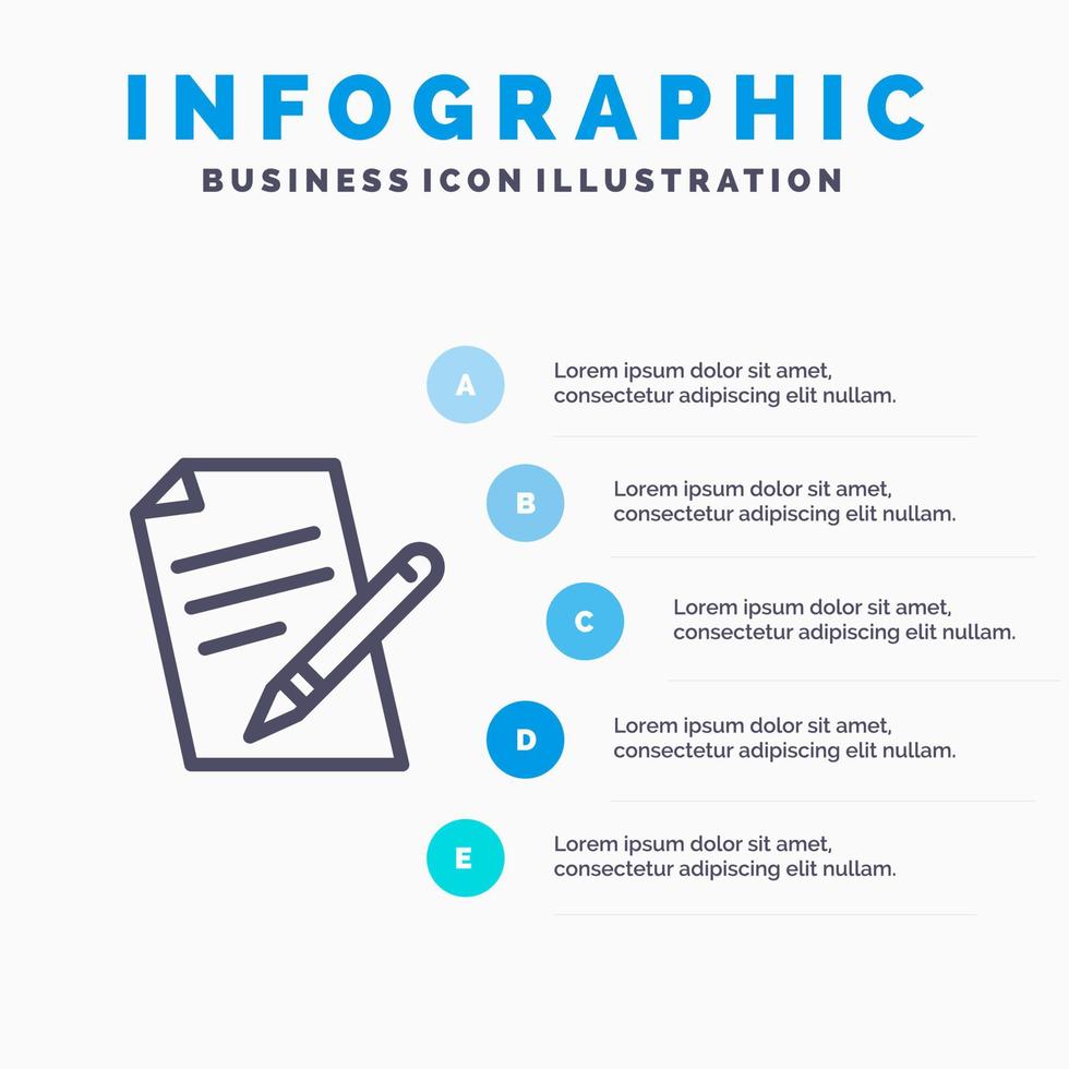 ícone de linha de lápis de caneta de educação de arquivo com fundo de infográficos de apresentação de 5 etapas vetor