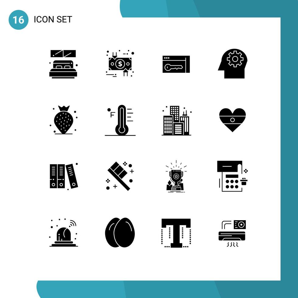conjunto de 16 sinais de símbolos de ícones de interface do usuário modernos para elementos de design de vetores editáveis de sala mental de morango